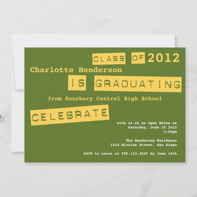 Punch label green graduation class of invitation (Front)