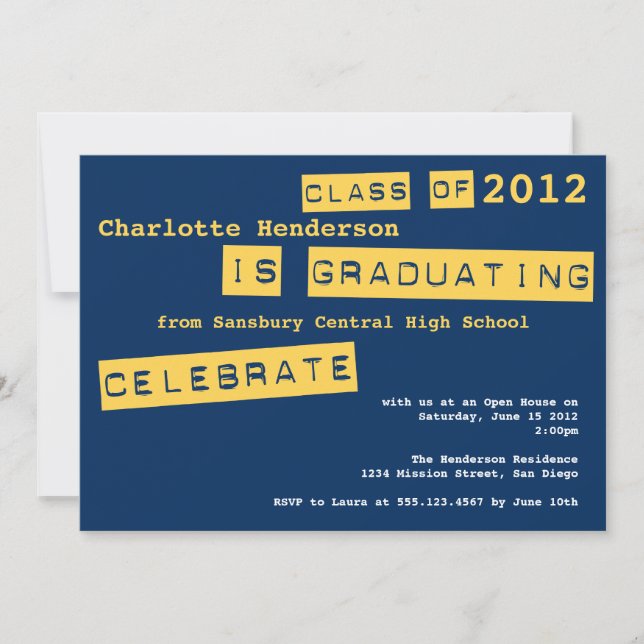 Punch label navy graduation class of invitation (Front)