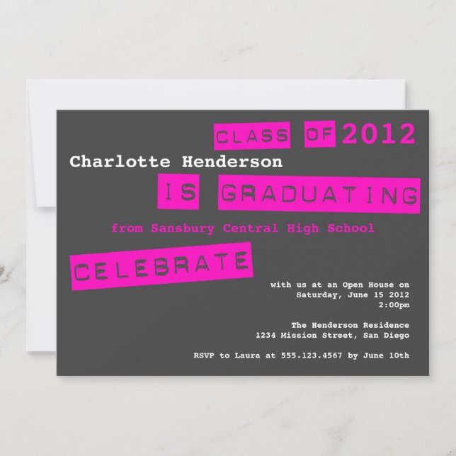 Punch label pink graduation class of invitation (Front)