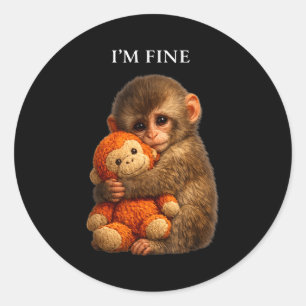 Punch monkey cute baby funny animal classic round sticker
