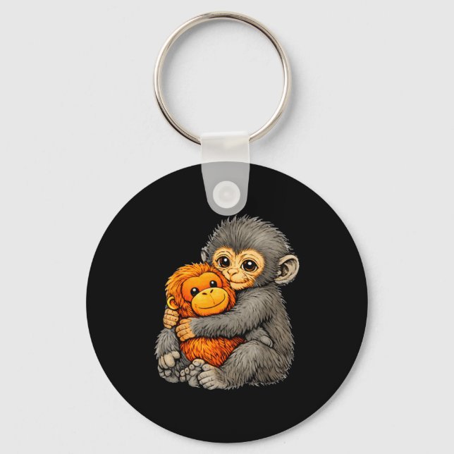 Punch monkey funny cute baby animal hugging plush  key ring (Front)