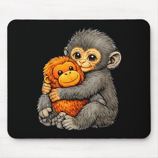 Punch monkey funny cute baby animal hugging plush  mouse mat (Front)