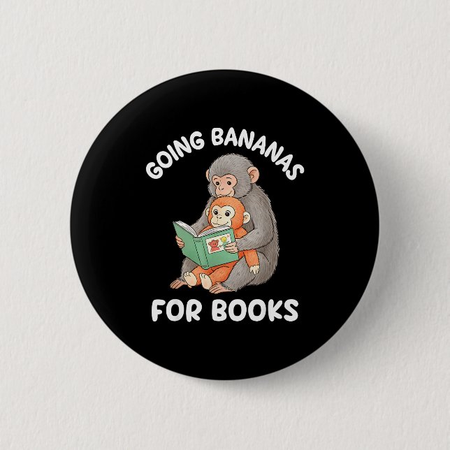 Punch monkey with book funny national reading 6 cm round badge (Front)