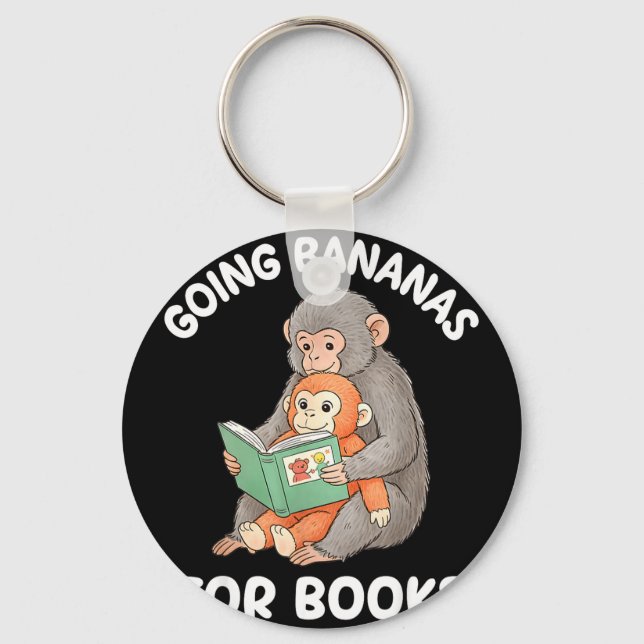 Punch monkey with book funny national reading key ring (Front)