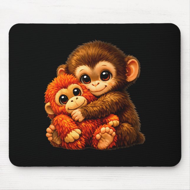 Punch monkey with teddy bear cuddling internet mem mouse mat (Front)