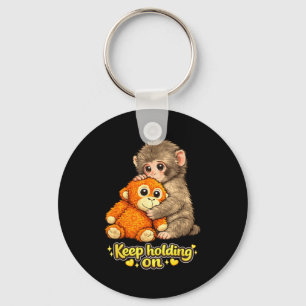 Punch monkey with teddy bear cuddling keep holding key ring
