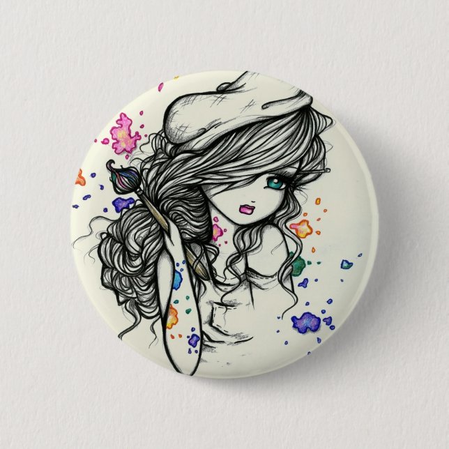 Punch of Colour Artist Paint Girl Fairy Fantasy 6 Cm Round Badge (Front)