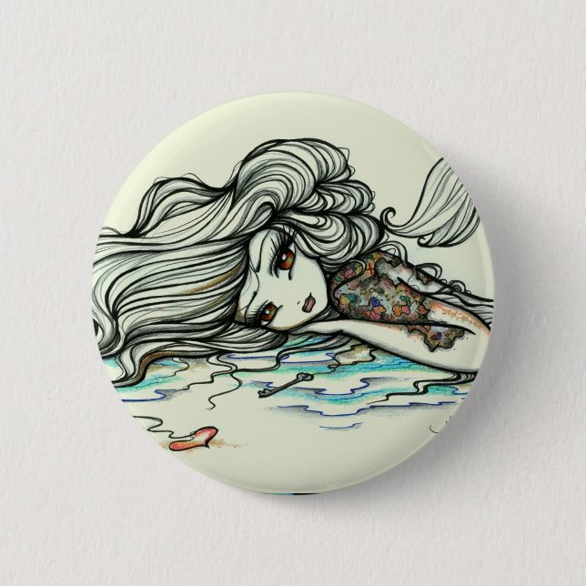 Punch of Colour Mermaid Map Tattoo Fairy Fantasy 6 Cm Round Badge (Front)