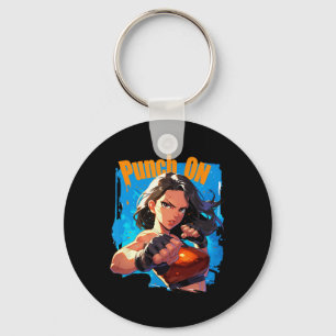 Punch On Strong Women Kickboxing Fighter Key Ring
