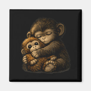 Punch the monkey cuddling stuffed animal internet magnet