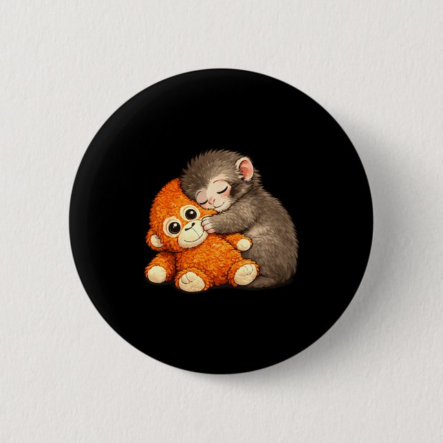 Punch the monkey cuddling stuffed animal meme 6 cm round badge (Front)
