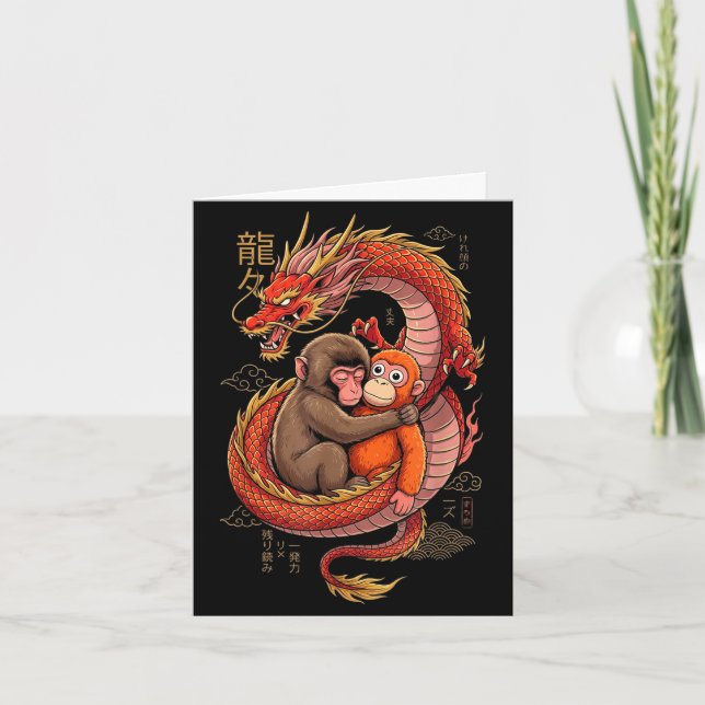 Punch the monkey cuddling stuffed animal meme card (Front)