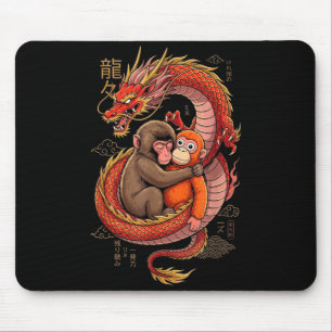 Punch the monkey cuddling stuffed animal meme mouse mat