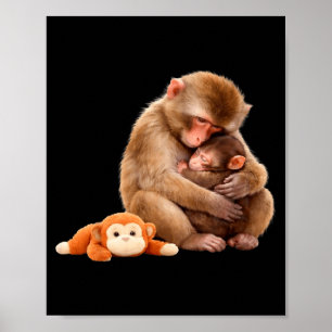 Punch the monkey cuddling stuffed animal meme poster