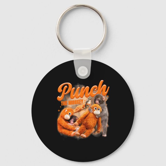 Punch the monkey meme baby monkey holding plush key ring (Front)