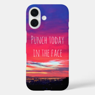 Punch Today Quote Hot Pink Blue Sunset Photo iPhone 16 Case