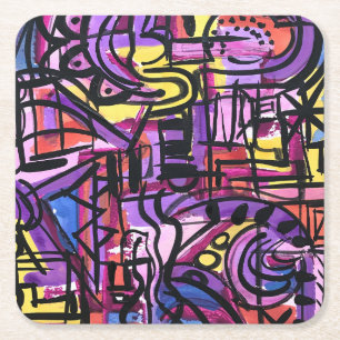 Punchbowl-Bold Colourful Hand Painted Abstract Art Square Paper Coaster