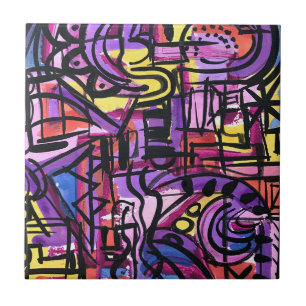 Punchbowl-Bold Colourful Hand Painted Abstract Art Tile