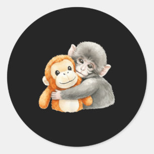 Punchkung the monkey holding plush friend meme classic round sticker