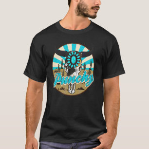 Punchy Cowhide Bull Skull Turquoise Gemstone Weste T-Shirt