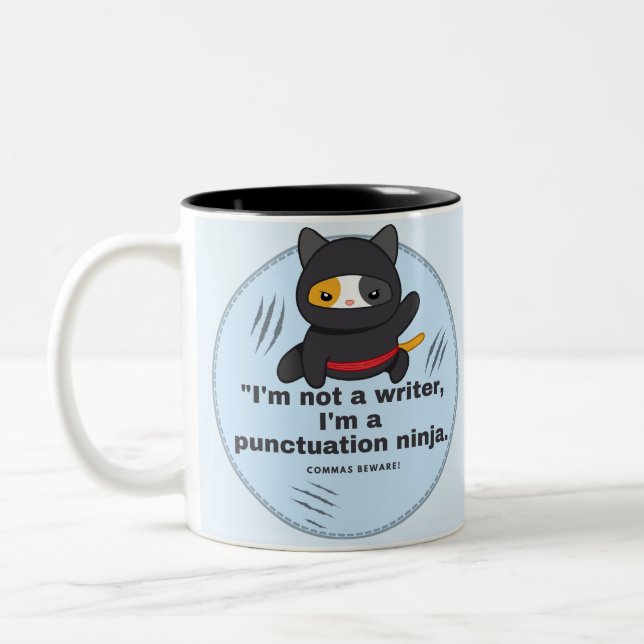 Punctuation Ninja: Hilarious Writer's Comic Strip Two-Tone Coffee Mug (Left)