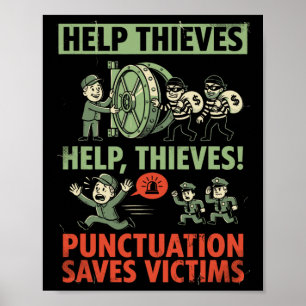 Punctuation Saves Victims Funny Grammar English Te Poster