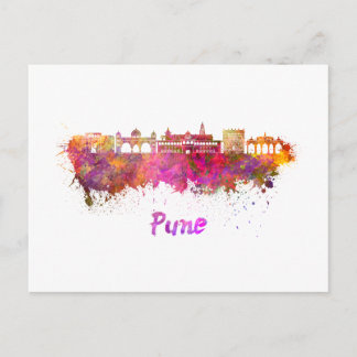 Pune skyline in watercolor postcard