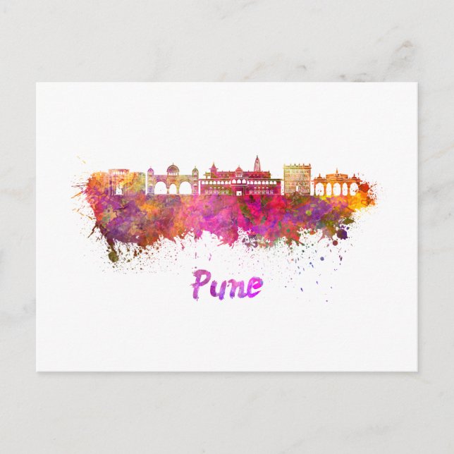 Pune skyline in watercolor postcard (Front)