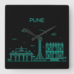 Pune skyline square wall clock