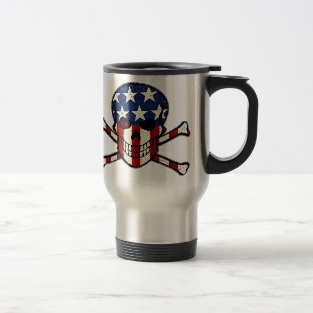 Punisher Skull Americana Flag Graphic Travel Mug (Right)
