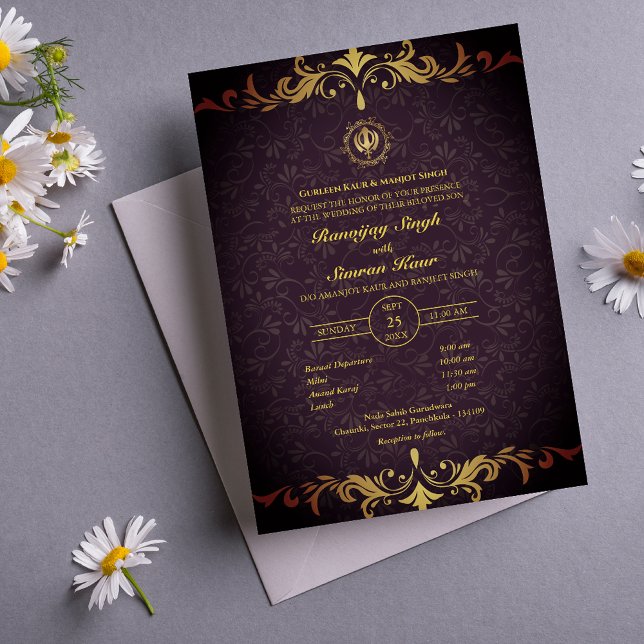 Punjabi Sikh Wedding Anand Karaj Golden Invitation (Creator Uploaded)