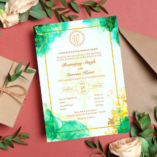 Punjabi Sikh Wedding Anand Karaj Golden Invitation