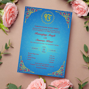 Punjabi Sikh Wedding Anand Karaj Golden Invitation