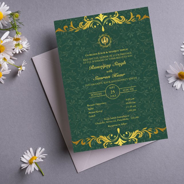 Punjabi Sikh Wedding Anand Karaj Golden Invitation (Creator Uploaded)
