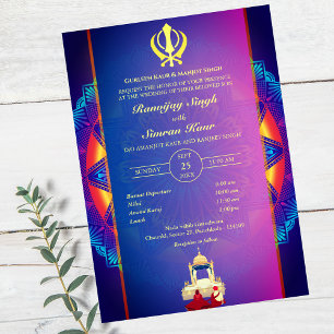 Punjabi Sikh Wedding Anand Karaj Golden Invitation