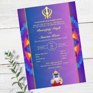 Punjabi Sikh Wedding Anand Karaj Golden Invitation