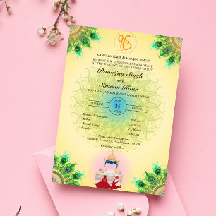 Punjabi Sikh Wedding Anand Karaj Peacock Feather Invitation