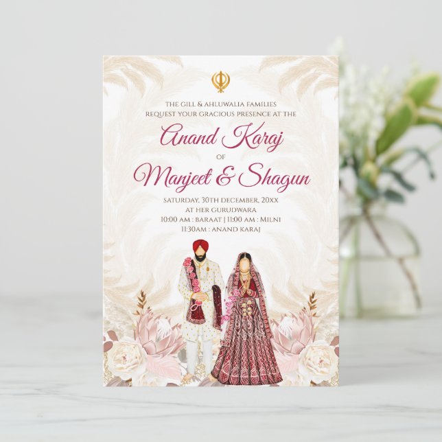 Punjabi wedding invitations & Anand Karaj cards (Standing Front)