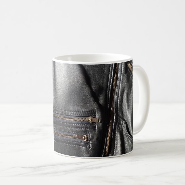 Punk Black Faux Leather Biker Jacket Coffee Mug (Front Right)