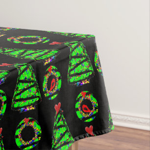 Punk cardinal Christmas wreath and Xmas tree Tablecloth