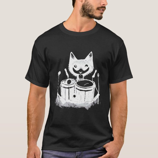 Punk Cat Playing Drums 1 T-Shirt (Front)