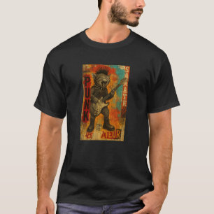 Punk Cat with Electric Guitar Wearing Mohawk Vinta T-Shirt