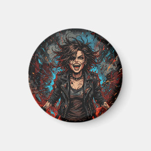 Punk Chaos Girl Explosion Grunge Rebel Fire Artw Magnet