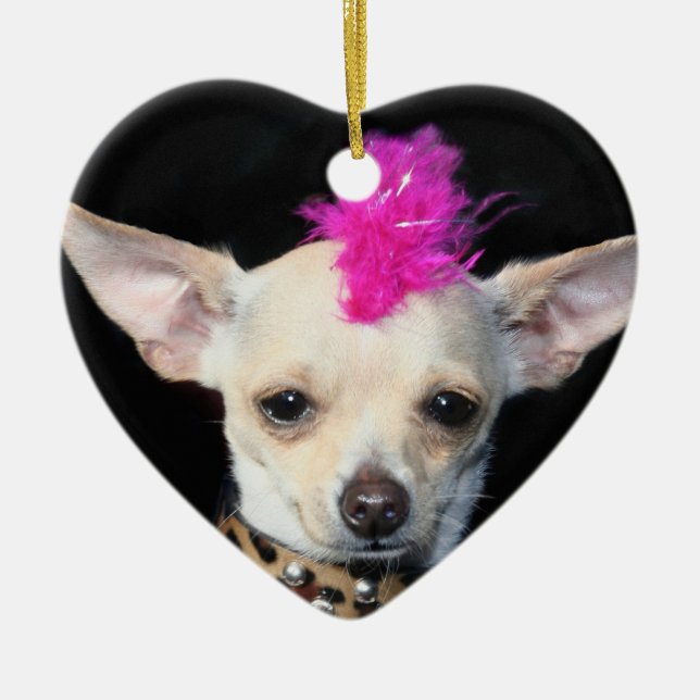 Punk Chihuahua heart ornament (Front)
