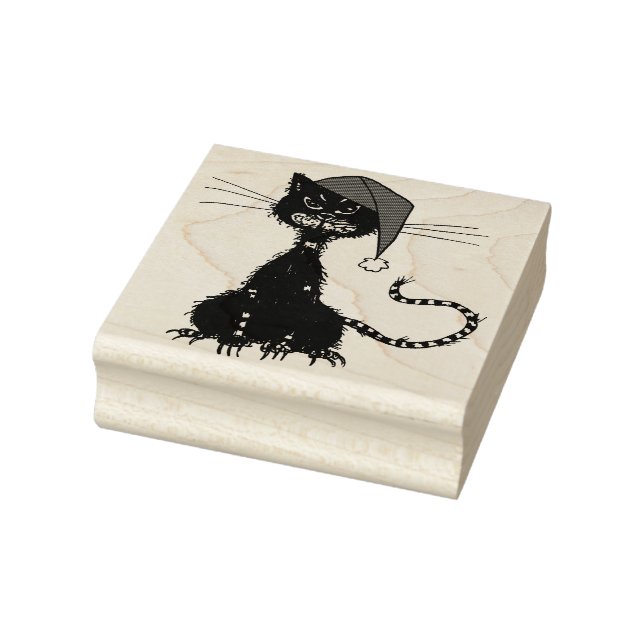 Punk Christmas: Ragged Cat with Santa Hat Rubber Stamp (Stamp)