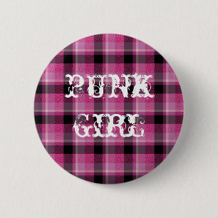 Punk Girl Black Pink Plaid Button