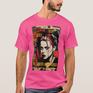 Punk Girl Graffiti Grunge 90S Colourful Distressed T-Shirt