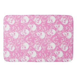 Punk girly Gothic pink skulls & foliage Halloween Bath Mat