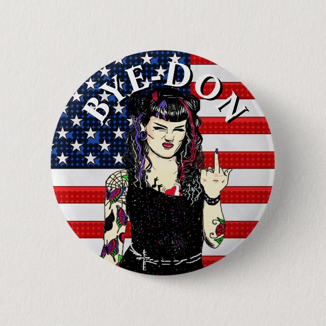 Punk Gothic Girl Flipping the Bird BYE-DON 6 Cm Round Badge (Front)