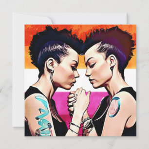 Punk Gothic Lesbian Couple on Beach Wedding Invitation
